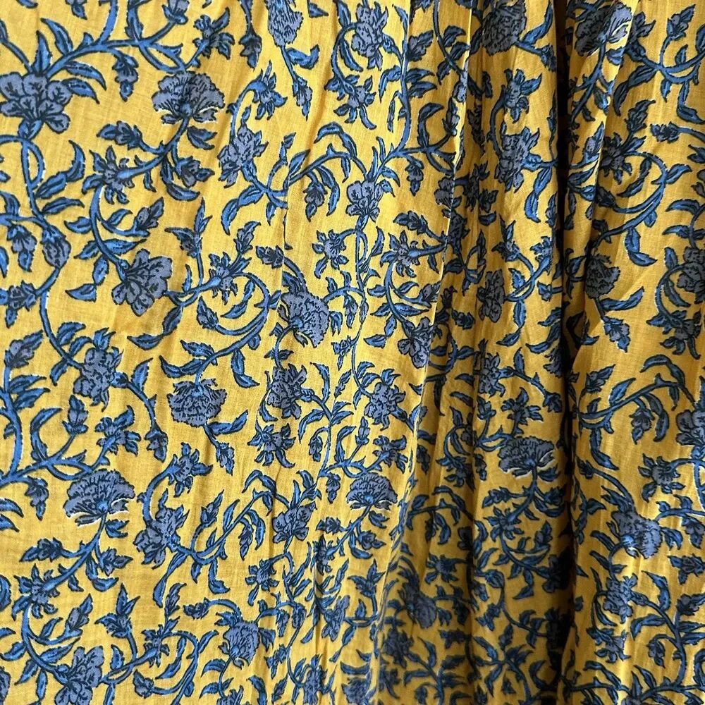 Zara Midi Skirt Sz S Floral Flowy Cotton Mustard Yellow India Boho Unlined